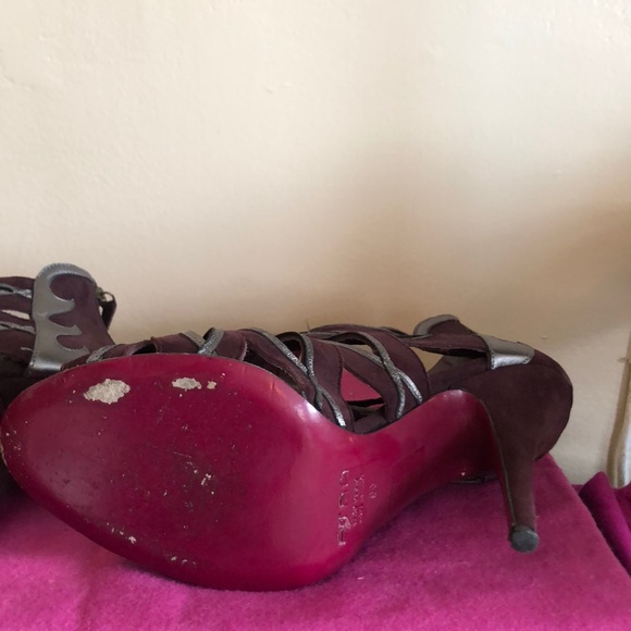 Etro Merlot & Silver Peep Toe Heel Sz39 - Picture 5 of 11